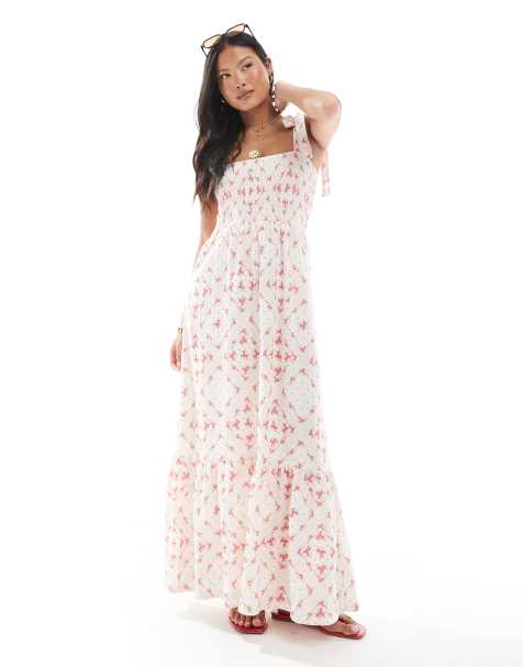 Miss Selfridge Petite - Robe longue à volants en crépon avec bretelles nouées et imprimé foulard - view 1