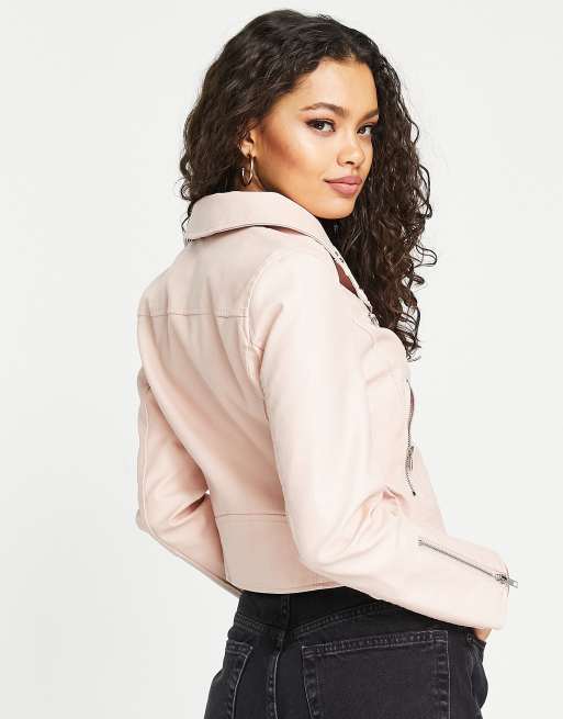 Miss Selfridge Petite – Rosa jacka i läderimitation med dragkedja framtill, 3 av 4
