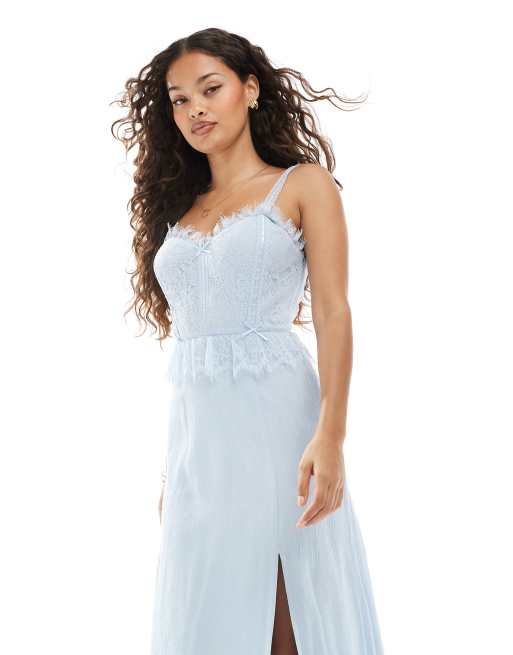 Miss Selfridge Petite - Rose corset en étamine avec rubans - Bleu, 4 de 4