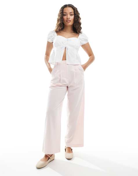 Miss Selfridge Petite – Różowe dopasowane spodnie z szerokimi nogawkami - view 1
