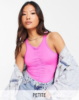 Miss Selfridge petite ruched 90s body in hot pink - ASOS Price Checker