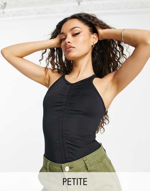 Miss Selfridge Petite ruched 90s bodysuit in black