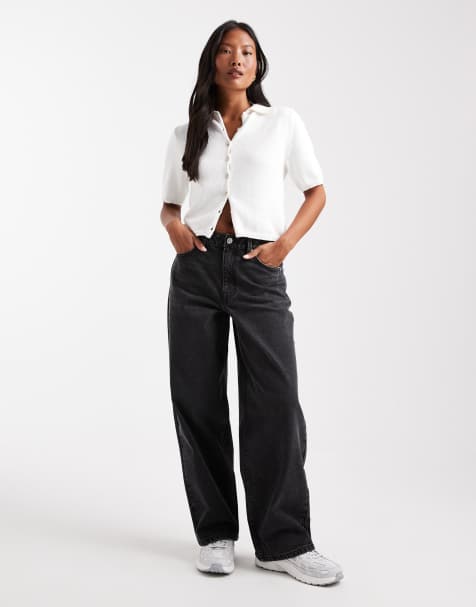 Miss Selfridge Petite - Ruimvallende jeans in zwart met wassing - view 1
