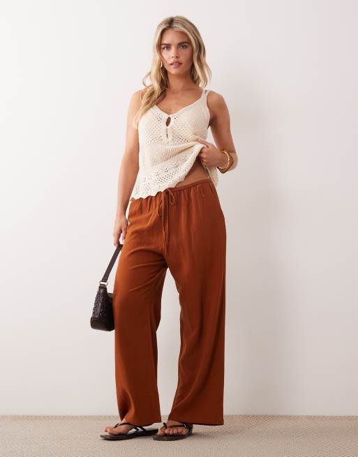 Miss Selfridge Petite - Rustfarvede pull-on-bukser i hørlook, 2 af 5