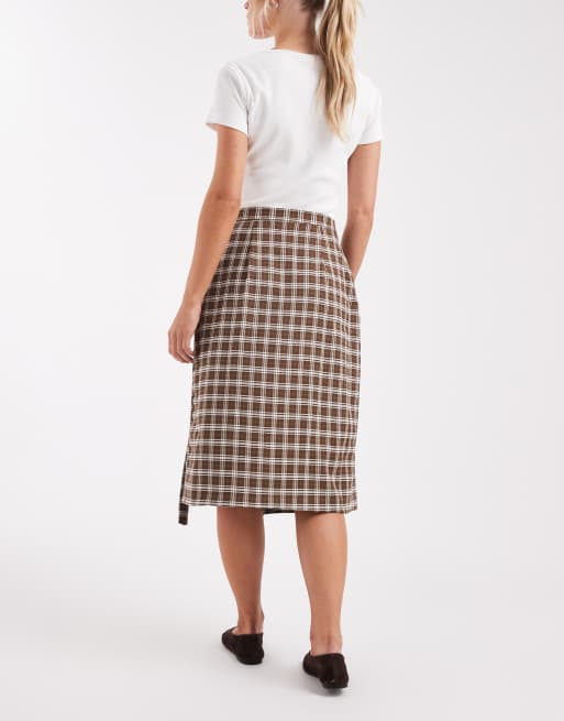 Miss Selfridge Petite – Rutig, figursydd midikjol med veck, 5 av 5