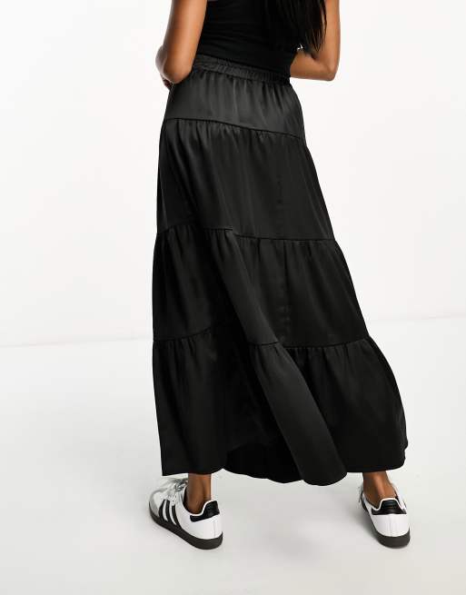 Miss Selfridge Petite - Satijnen maxi rok met stroken in zwart, 4 van 4
