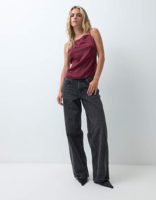 Miss Selfridge petite satin backless cami set in berry, 2 of 5