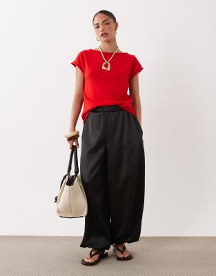 Miss Selfridge Petite Satin Balloon Pants In Black