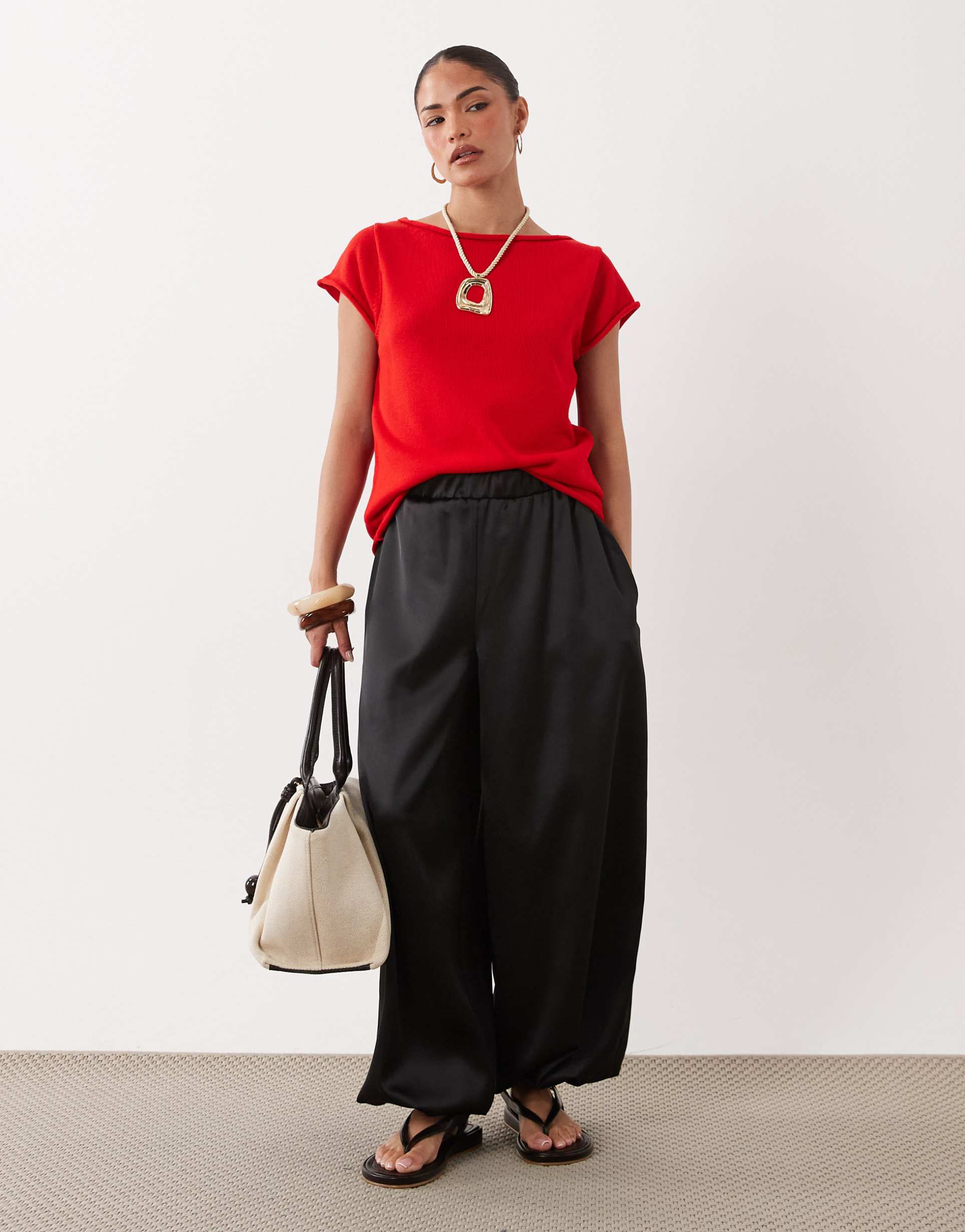 miss selfridge petite satin balloon pants in black