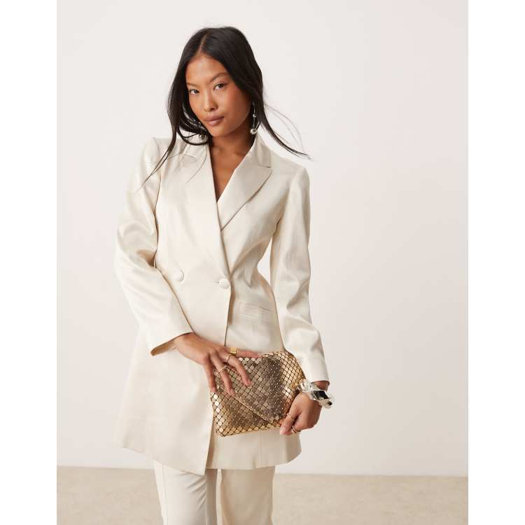 Miss Selfridge Petite satin blazer in champagne ASOS
