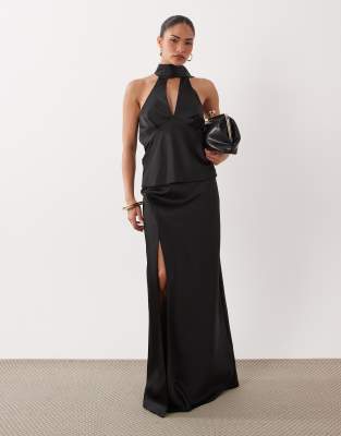 Миниатюрная атласная юбка макси Miss Selfridge черного цвета - часть черного комплекта