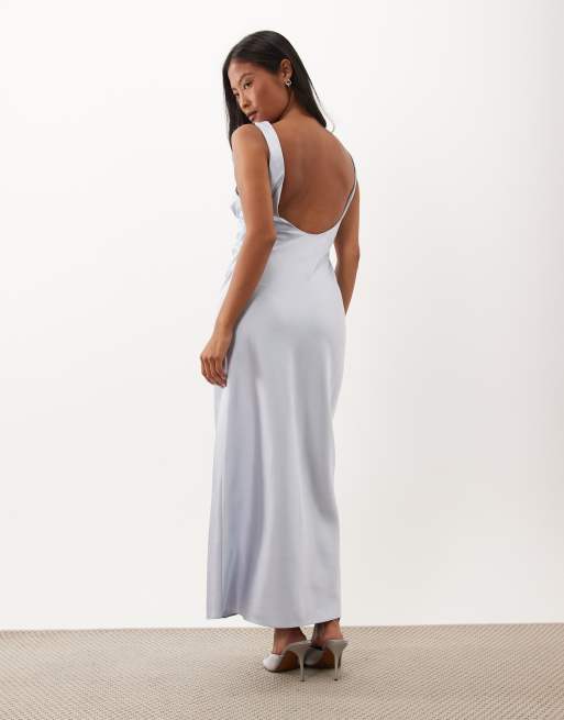 Miss Selfridge Petite satin og blonde maxikjole med v-hals i blå, 4 af 4