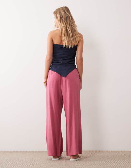 Miss Selfridge Petite – Schlupfhose in himbeerrosa Leinenoptik, 4 von 5
