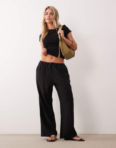 Miss Selfridge Petite – Schlupfhose in schwarzer Leinenoptik - view 1