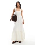 [Miss Selfridge Petite] Miss Selfridge Petite seersucker tie shoulder tiered maxi dress in vanilla-Multi 16 Vanilla