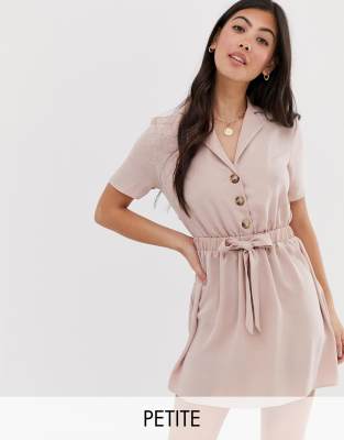  Miss Selfridge Petite shirt dress with belt in pink  ASOS