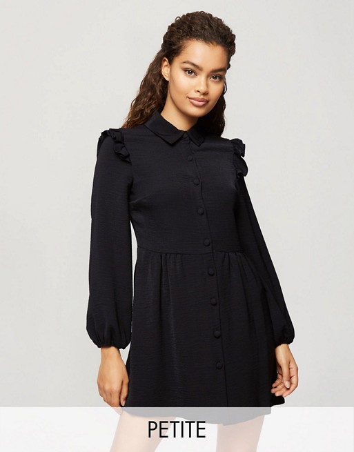 Miss Selfridge Petite shirt dress with frill detail in black