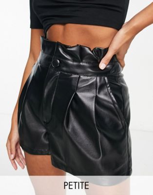 Miss Selfridge Petite faux leather waist detail short in black - ASOS Price Checker