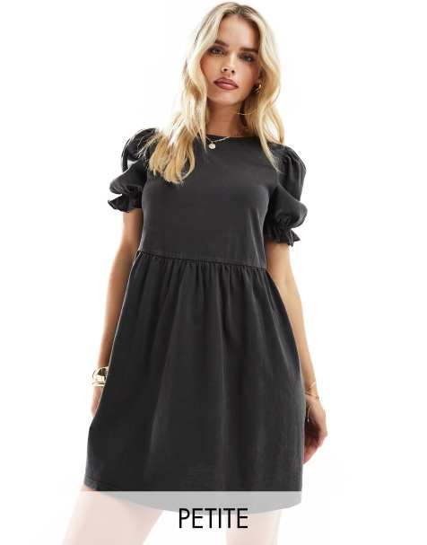 Petite Black Long Sleeve Jersey Mini Dress