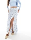 [Miss Selfridge Petite] Miss Selfridge Petite side split tiered maxi skirt in blue floral 8 Blue floral