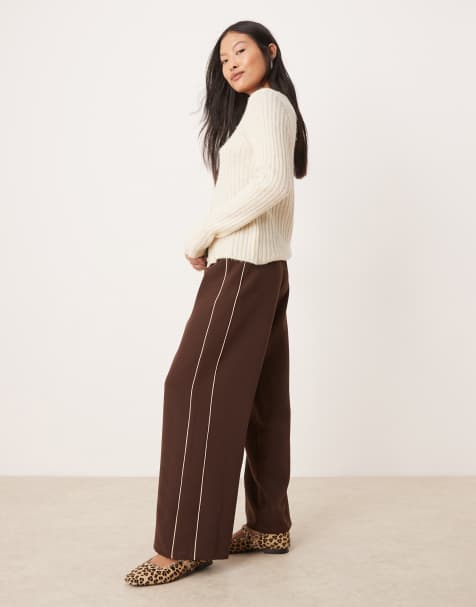 Miss Selfridge Petite side stripe sweatpants in chocolate - view 1