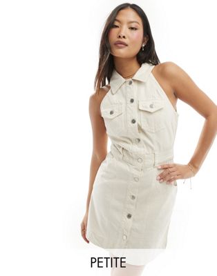 Miss Selfridge Petite Sleeveless Button Shirt Dress In Ecru-white