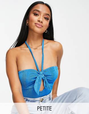 Miss Selfridge Petite Slinky Bodysuit In Blue