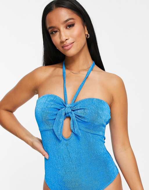 Miss Selfridge Petite slinky bodysuit in blue