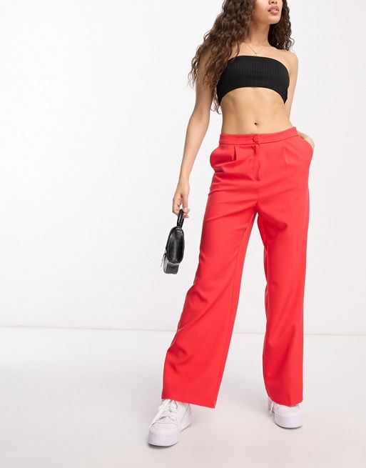Missguided - High Waist Wide Leg Trousers Red