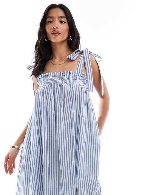 Miss Selfridge Petite - Smock-maxikjole med stropper og blå striber i poplin, 2 af 4