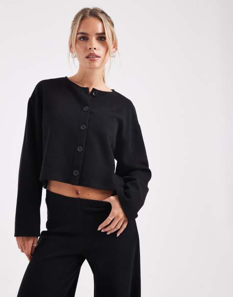 Miss Selfridge petite soft rib cardigan co-ord in black