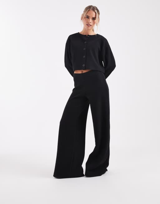 Miss Selfridge petite soft rib cardigan co-ord in black, 4 of 4
