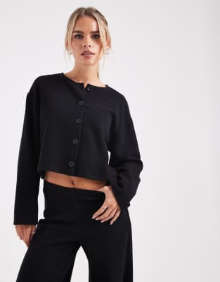 Miss Selfridge Petite Soft Rib Cardigan In Black