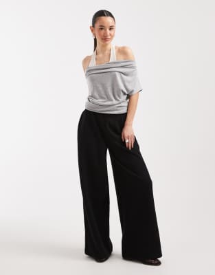 Miss Selfridge Petite Soft Touch Ribbed Pants In Black