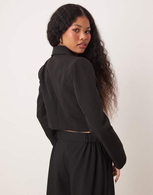 Miss Selfridge Petite - Sort cropped blazer med sløjfebåndsdetalje, 4 af 4