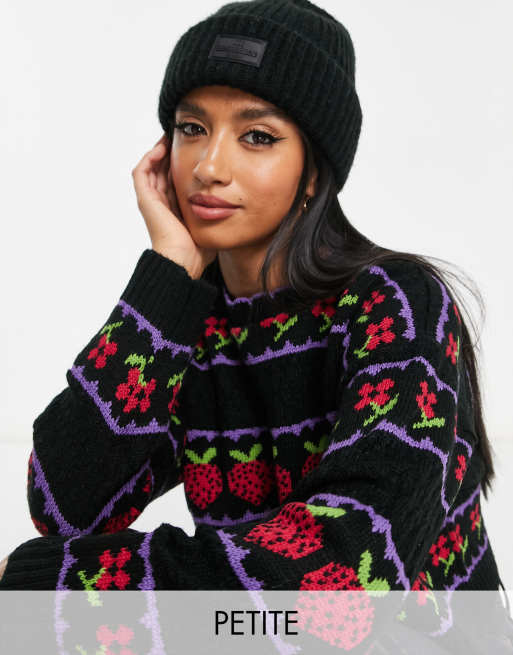 Miss Selfridge Petite - Sort jaquard-trøje med jordbærmønster