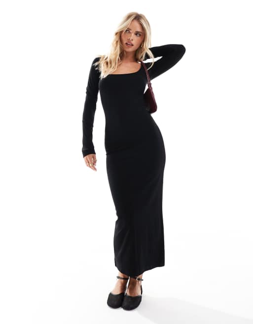 Miss Selfridge Petite - Sort maxikjole med lange ærmer og dyb, rund hals, 3 af 4