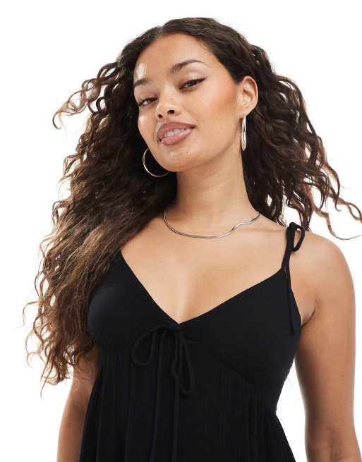 Miss Selfridge Petite - Sort slip-minikjole i ostelærred, 3 af 4