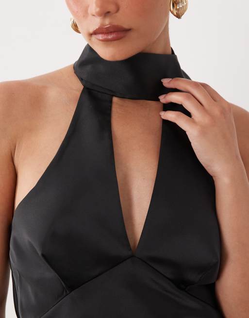 Miss Selfridge Petite - Sort top med tørklædedetalje i satin - Del af sæt, 3 af 4