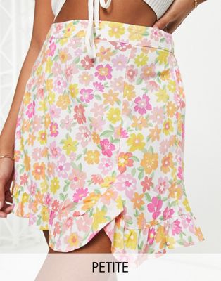 Miss Selfridge Petite Split Frill Hem Mini Skirt In Pink Ditsy Floral-multi