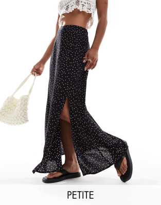 split leg slip maxi skirt in polka dot-Black