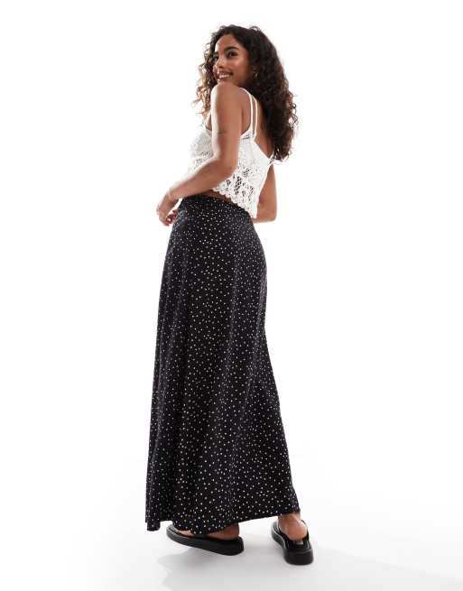 Miss Selfridge Petite Split Leg Slip Maxi Skirt in Polka dot Black