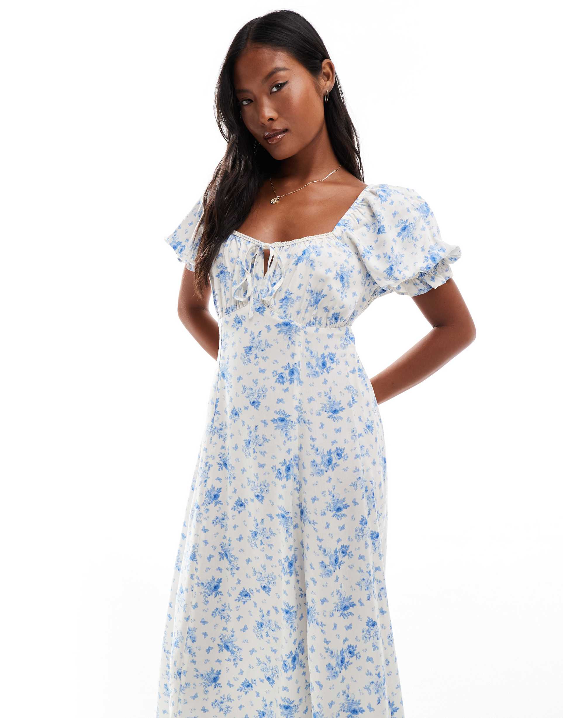 miss selfridge petite spun maxi day dress in blue micro floral