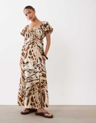Miss Selfridge Petite Spun Puff Sleeve Maxi Dress In Multi