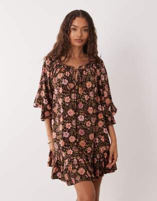 Miss Selfridge Petite spun smock dress in 70's floral