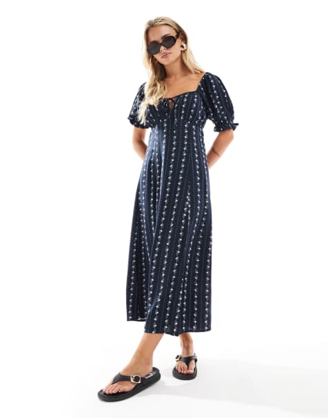 Miss Selfridge Petite spun tea dress in blue wallpaper stripe - view 1