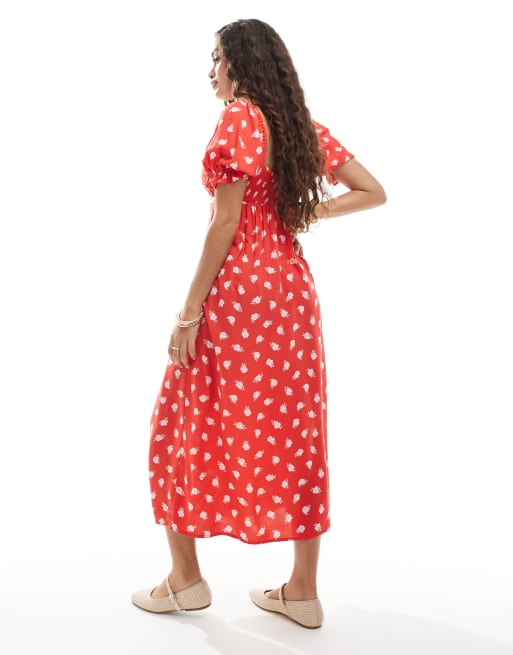 Miss Selfridge Petite spun tea maxi dress in red floral, 3 of 4