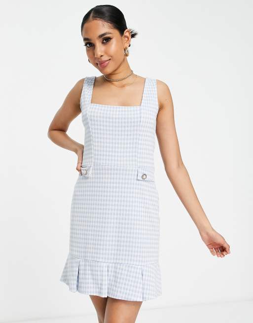 Miss Selfridge Petite square neck mini pinny dress in blue, 4 of 4