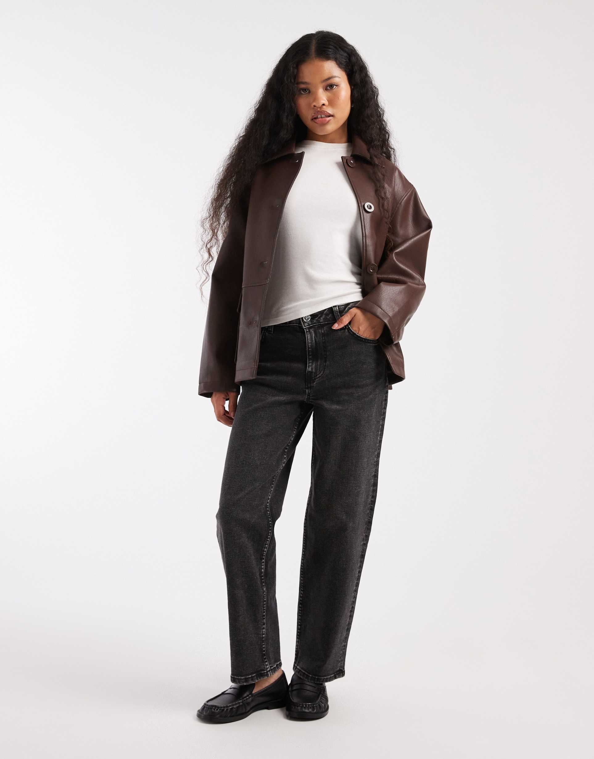 miss selfridge petite straight leg jeans in black wash