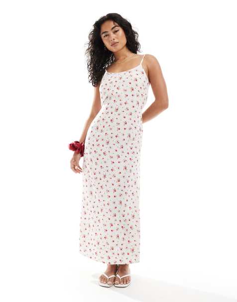 Miss Selfridge strappy scoop neck maxi slip dress in heart print
